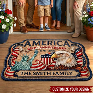 Custom Shaped Doormat - Personalized America 250th Anniversary Gifts For Mom, Dad, Brother, Sister, Kids - United In Pride And Honor