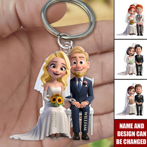 Wedding Couple Acrylic Keychain - Custom Gifts For Couple
