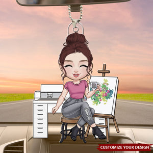 Cartoon Girl Love Sewing - Personalized Acrylic Ornament