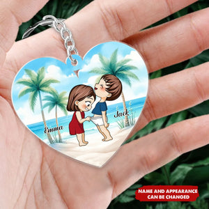 Cute Funny Couple On Beach Personalized Acrylic Keychain