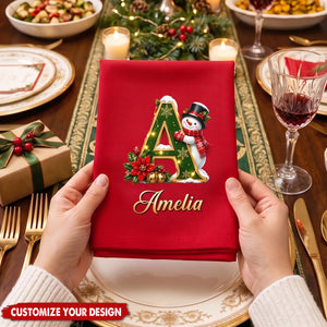 Custom Snowman Cotton Napkin - Personalized Christmas Birthday Gifts - Gathered Together With Joy
