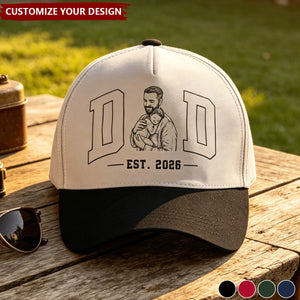 Dad Est Custom Photo Sketch Line Art Father's Day Gift For New Dad, Husband - Personalized Cap
