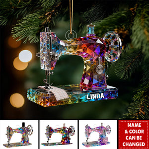 Stained Glass Effect Sewing Machine Custom Name Acrylic Ornament, Gift For A Tailor