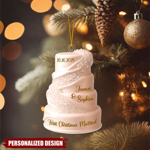 Just Married Keepsake, Wedding Cake Ornament - Personalized Acrylic Custom Shape Ornament