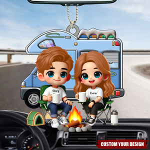 Cute Cartoon Camping Sitting Couple Personalized Acrylic Ornament