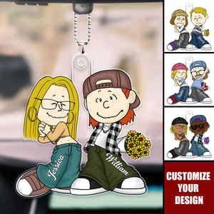 Cartoon Couple - Personalized Acrylic Car Ornament