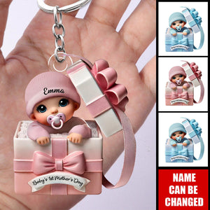 Baby Inside Gift Box Personalized Acrylic Keychain, Lovely Keepsake to Celebrate Baby's First Mother's Day, Gift for New Moms