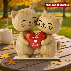 3D Effect Cat Couple Love Personalized Standing Wooden Plaque