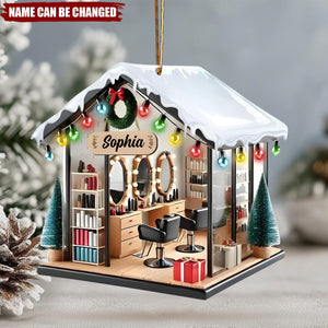 Personalized Hair Salon Christmas Ornament, Hair Salon 3D Effect Xmas Tree Decor