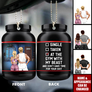 Personalized Gym Couple Car Ornament - At The Gym With My Beast/Beauty