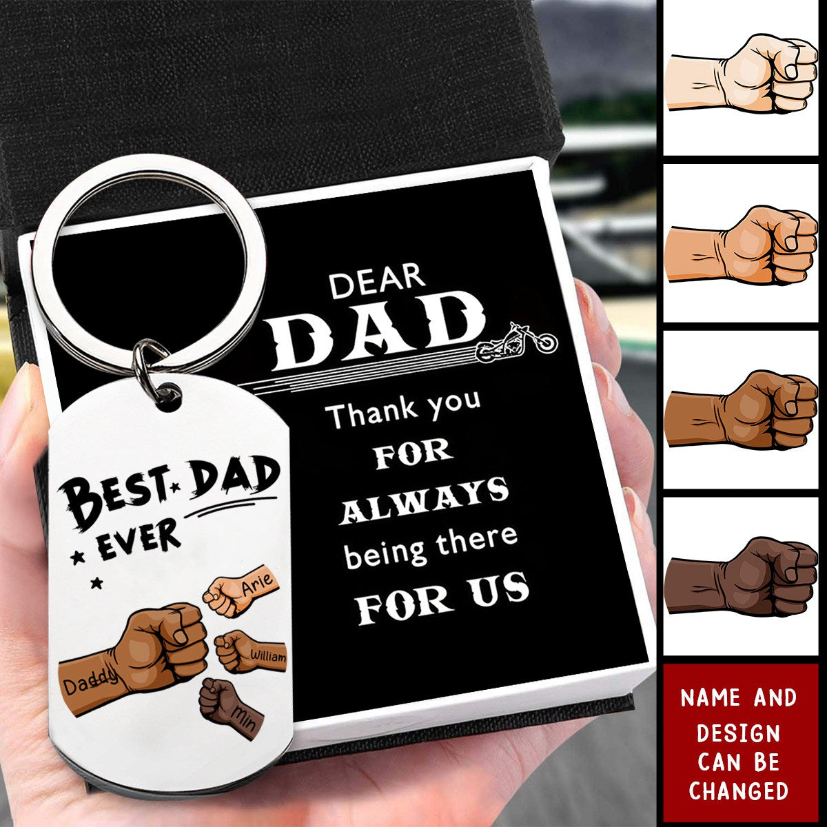 Custom Fist Bump Keychain Father's Day Gift Best Dad Ever - Personalized Keychain