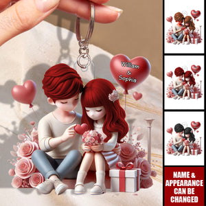 Rose Love Confession Couple - Personalized Acrylic Keychain - Valentine's Day Gift