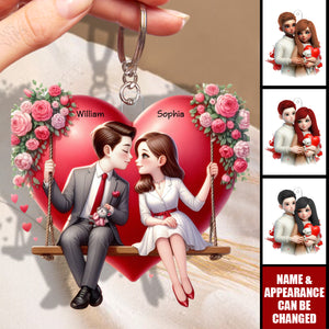 Couple Sitting On A Swing - Personalized Acrylic Keychain - Valentine's Day Gift