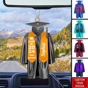 Caps Off To New Beginnings - Family Personalized Custom Car Ornament - Graduation Gift