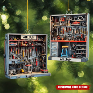 Mechanic Tool Box Ornament - Tools Garage Ornament - Personalized Acrylic Ornament