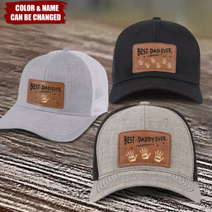Best Dad Ever, Stamped With Love - Family Personalized Custom Leather Patch Hat - Father's Day, Gift For Dad, Grandpa