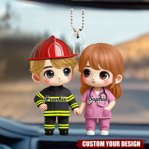 Cute Cartoon Couple Occupation Personalized Acrylic Ornament