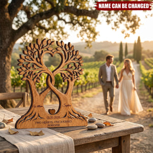 Personalized Couple Gift, Wood Anniversary Sign, Intertwined Tree Decor, Custom Wedding Block