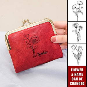Personalized Birthday Flower Bifold Kiss Lock Vintage Coin Purse Wallet