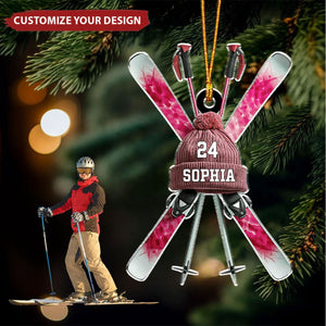 Skiing Snowboard - Personalized Acrylic Christmas Ornament, Gift For Snow Skiing Lover