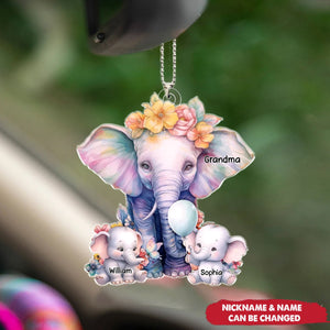 Grandma’s Love Stands Tall And Unwavering, Just Like An Elephant - Family Personalized Custom Car Ornament - Acrylic Custom Shaped - Gift For Mom, Grandma