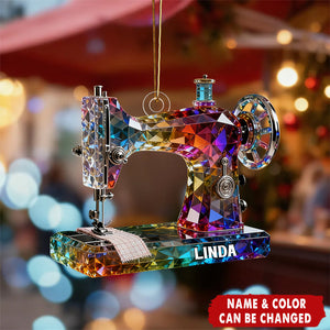 Stained Glass Effect Sewing Machine Custom Name Acrylic Ornament, Gift For A Tailor