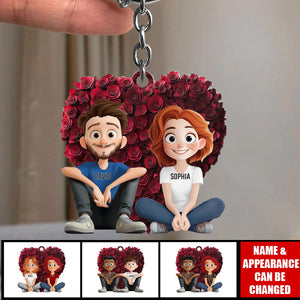 Couple With Rose Heart - Personalized Acrylic Keychain