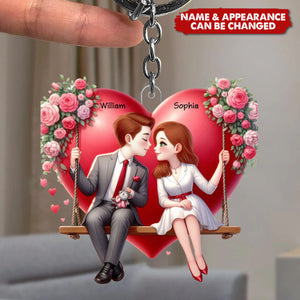 Couple Sitting On A Swing - Personalized Acrylic Keychain - Valentine's Day Gift