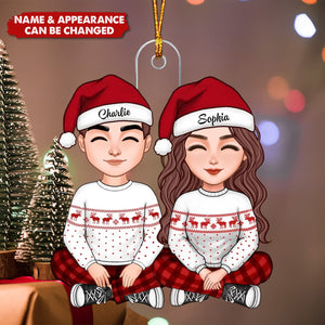 Sitting Couple - Personalized Acrylic Ornament, Christmas Gift for Couple