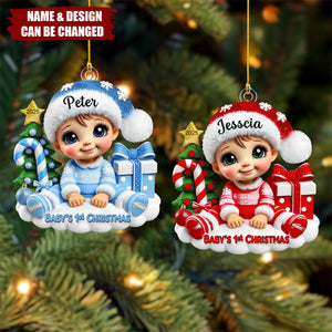 Cute Baby Sitting Personalized Acrylic Ornament, Baby's 1st Christmas