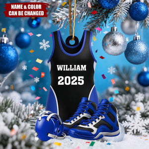 Personalized Wrestling Ornament: Acrylic Shoes & Headgear, Xmas Tree Decor