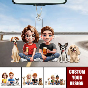 You And Me And The Dogs Couple - Personalized Acrylic Car Hanger Ornament