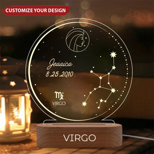 Zodiac Astrology - Personalized LED Night Light, Birthday Gift For Friend