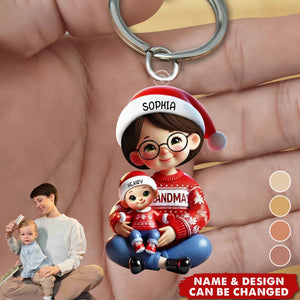 Grandma Grandkids Sitting Crossed Legs Personalized Acrylic Keychain