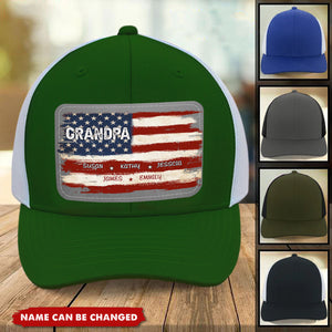 Dad Grandpa Papa Nation Flag Personalized Leather Patch Hat