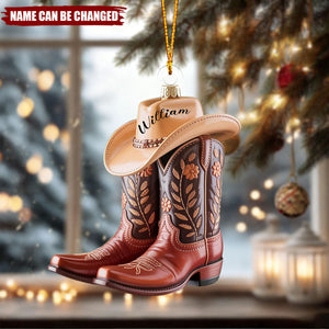 Cowgirl Cowboy Boots Ornament 2025, Personalized Western Christmas Ornament