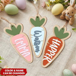 Custom Kids Bunny Name Tag - Personalized Carrot Easter Basket Tag Ornament