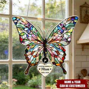 Personalized Butterfly Suncatcher with Hanging Heart, Memorial Gift for Mom