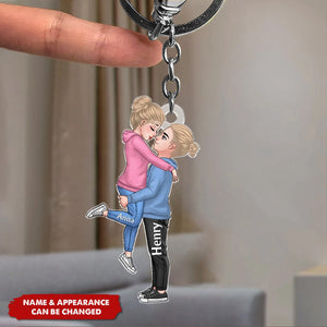 Custom Kissing And Hugging Doll Couple Personalized Acrylic Keychain