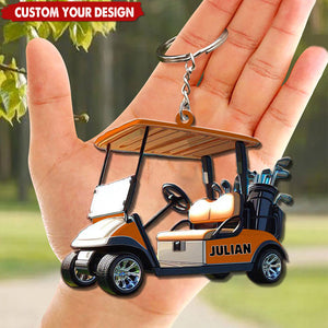 Golfing Cart Xmas Keychain - Personalized Acrylic Keychain, Gift For Golf Lover