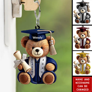 Graduation Bear - Personalized Acrylic Keychain, Graduation Gift, 2025 Senior Gift