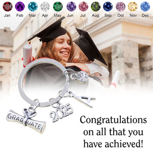 2025 Graduation Custom Initial Birthstone Personalized Keyring, Graduation Keepsake