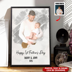Watercolor Style Happy 1st Father's Day - Personalized Photo Poster