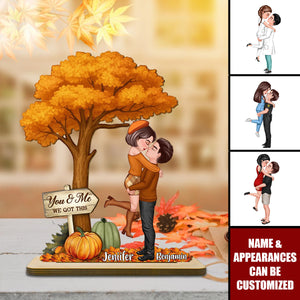Fall Season Couple Hugging Kissing Under Tree Personalized Standing Wooden Plaque