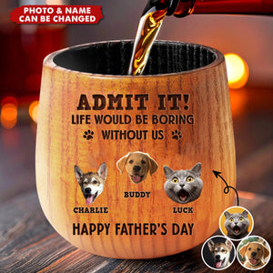 Custom Photo Dog Dad Vibes Only - Dog & Cat Personalized Wooden Whiskey Glass
