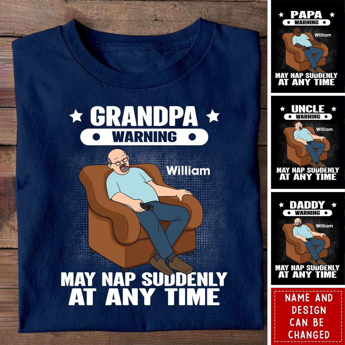 Grandpa Warning May Nap Suddenly At Any Time Funny Personalized T-Shirt