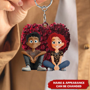 Couple With Rose Heart - Personalized Acrylic Keychain