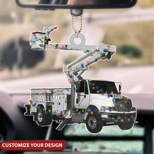 Lineman Truck - Personalized Acrylic Car Ornament, Christmas Gift For Lineman