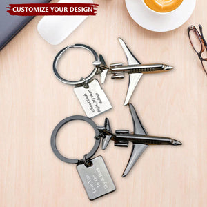 Engraved Twin-Engine Aircraft - Personalized Airplane Keychain, Gift for Pilot, Flight Attendant