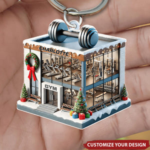 Gym With Dumbbell and Festive Decor - Personalized Acrylic Keychain, Gift For Fitness Center